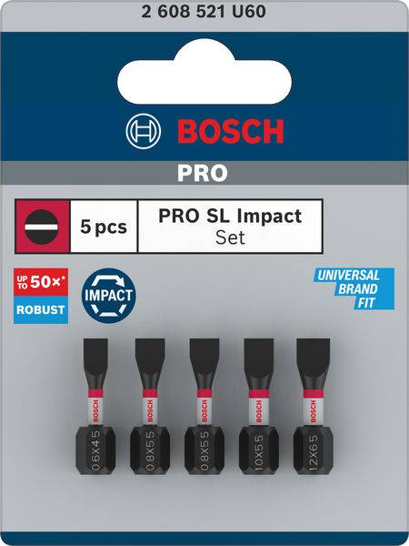 Embalaža Bosch PRO SL Impact Set, 5-delni komplet, z robustnimi konicami za podaljšano obstojnost.