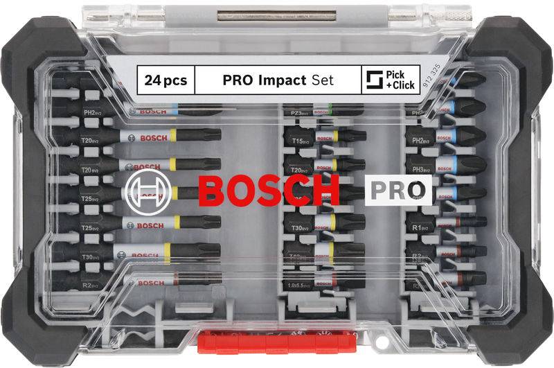 Bosch 24-delni PRO udarni set: Set vijačnih nastavkov v prozorni škatli, ki vsebuje različne nastavke, idealen za raznovrstna vijačna opravila.
