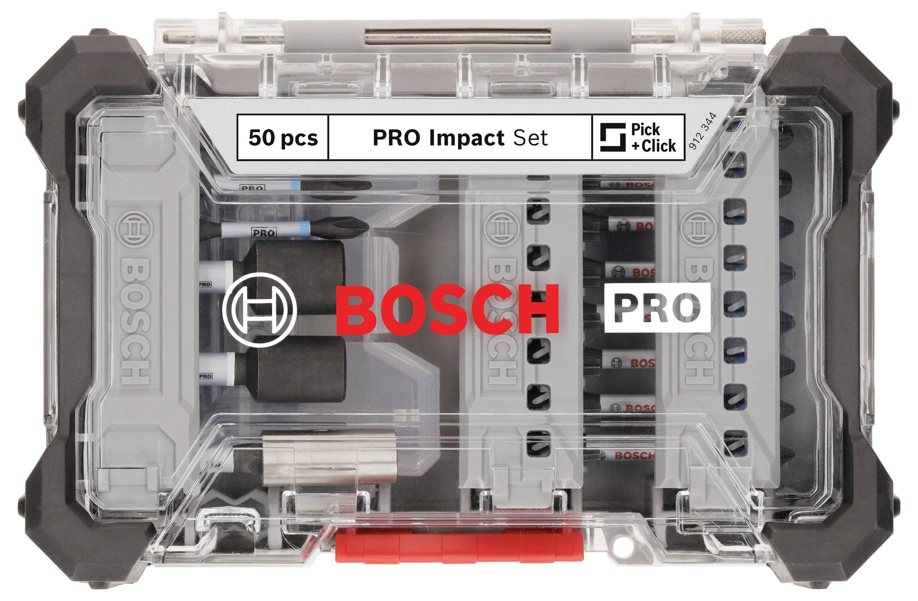 Bosch PRO komplet udarnih nastavkov, 50 kosov v prozorni plastični škatli. Vsebuje različne nastavke za izvijače.
