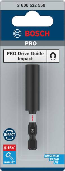 Embalaža Bosch PRO Drive Guide Impact nastavkov z robustno zasnovo, univerzalno združljiva. Idealna za zahtevne aplikacije.
