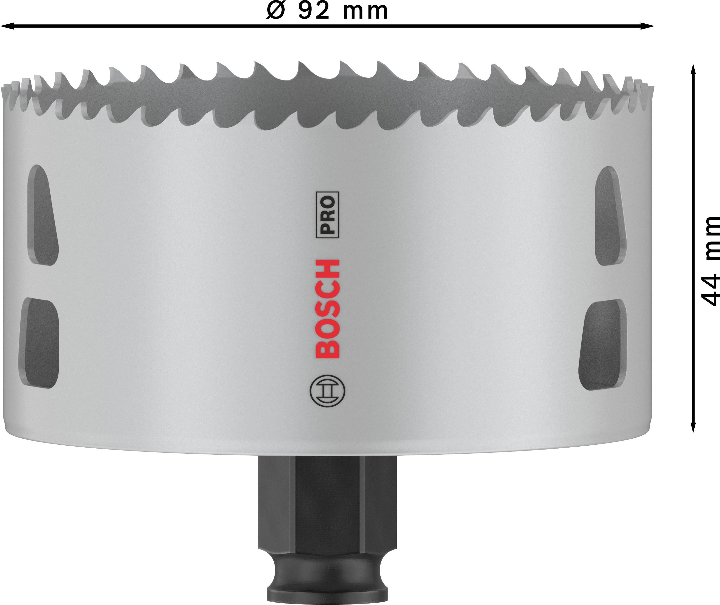 Luknjasta žaga s premerom 92 mm in višino 44 mm, primerna za natančno vrtanje v različne materiale.