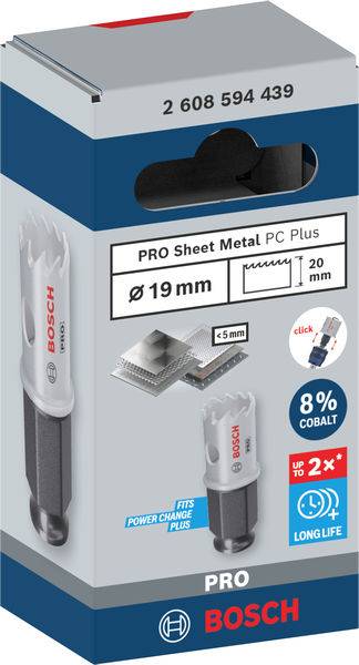 Embalaža Bosch PRO Sheet Metal PC Plus umetne žage, premer 19 mm, primerna za kovino do 5 mm, z dodatkom kobalta.