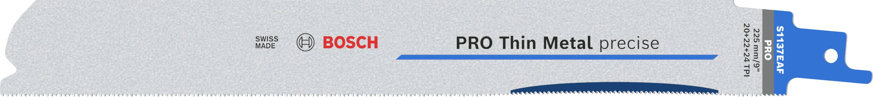 Boševo kovinsko žaginsko rezilo, model 'PRO Thin Metal precise', za natančno rezanje, sivo z modrim koncem.