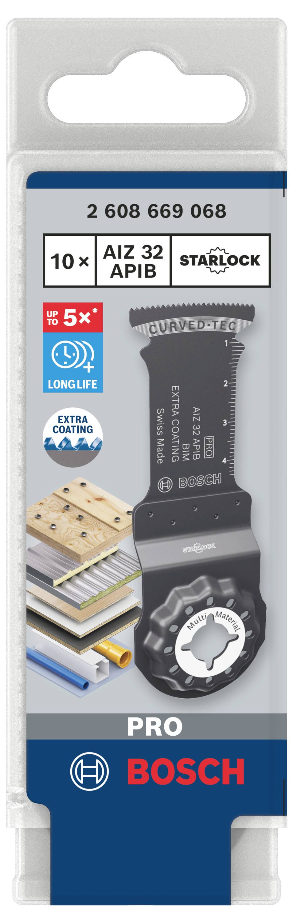 Žagin list Bosch Starlock AIZ 32 APB v modro-beli embalaži, primeren za apliciranje na les, kovino in laminat, namenjen profesionalni uporabi.