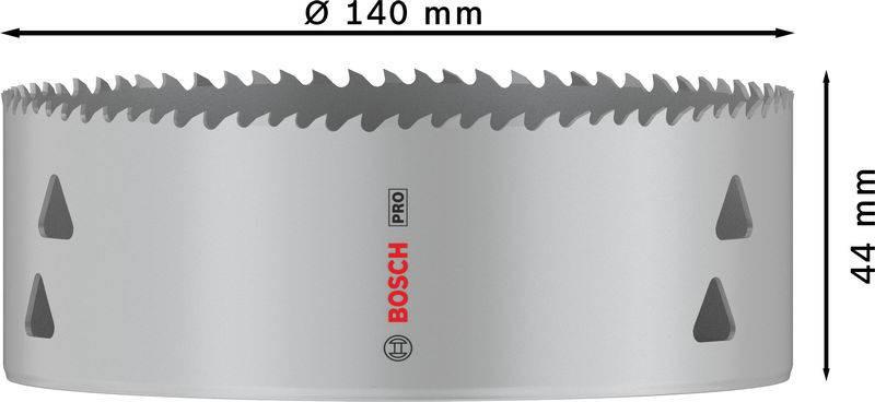 Kovinska žaga, premer 140 mm, višina 44 mm, znamka Bosch Professional, srebrne barve z ostrimi zobmi za natančno rezanje.