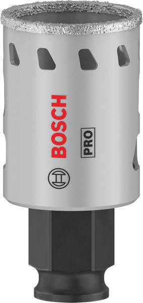 Vrtalna krona Bosch Pro z kovinsko peto in diamantno prevleko, primerna za natančno vrtanje v trde materiale.