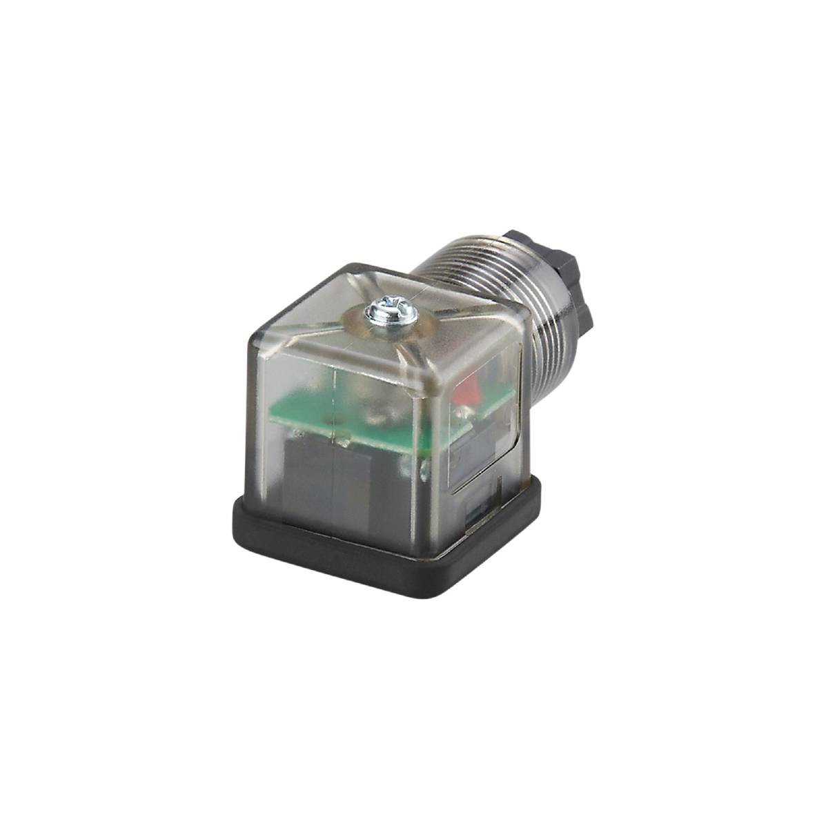 Prosojni kvadratni pritisni gumb z črno osnovo in srebrnim navojem, primeren za elektronske aplikacije.
