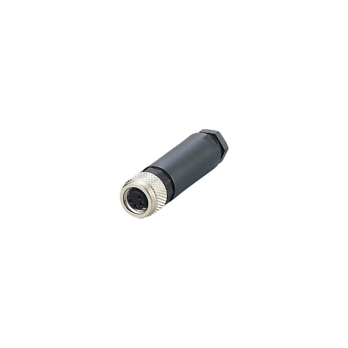 Črn, cilindričen adapter z okroglim vtičem na črni podlagi.