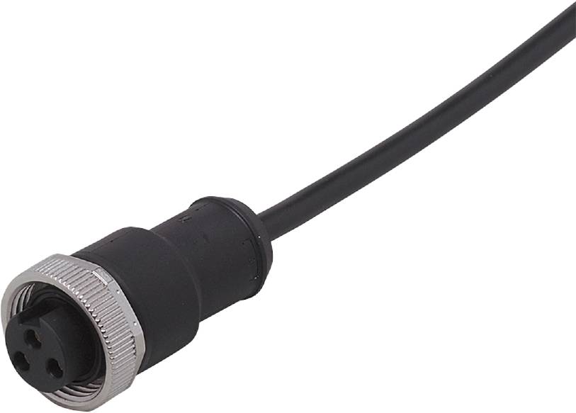 Črn kabel s kovinskim vtičem se razteza od leve proti desni. Pogosto se uporablja za tehnične naprave.