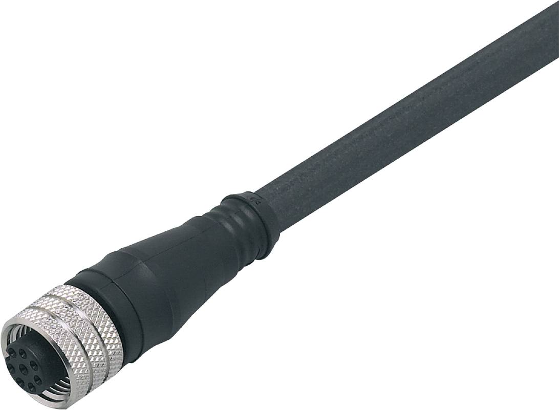Črn kabel z kovinskim priključkom, ki leži na nevtralni površini.