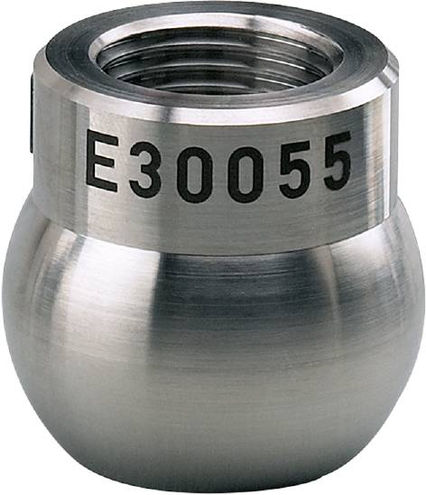 Kovinski kroglični sklep z gravuro 'E30055', sijajne površine, cilindrične oblike.