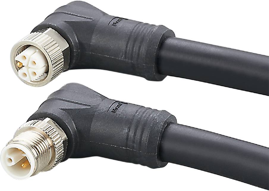 Dva črna, pravokotna koaksialna kabla s kovinskimi priključki. Uporabljata se za prenos TV ali internetnih signalov.