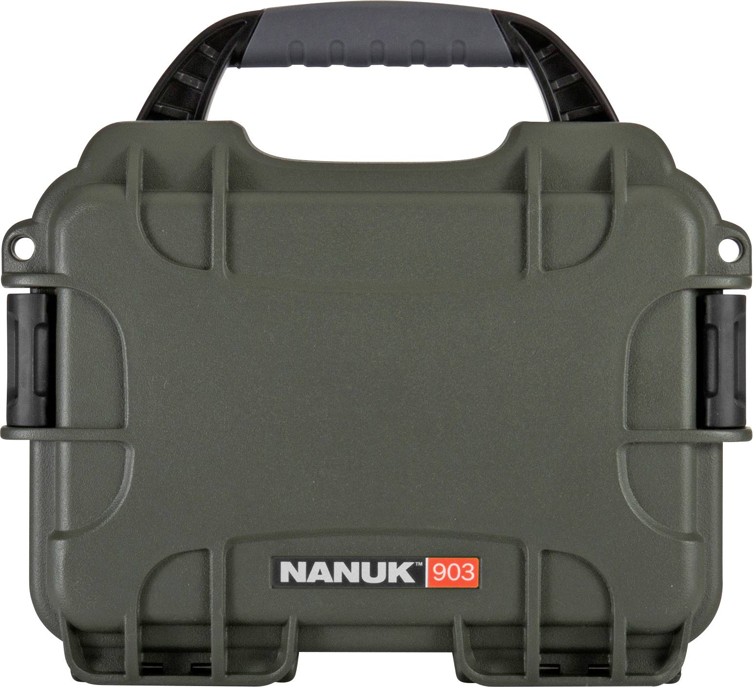 Zeleni transportni kovček z logotipom 'NANUK 903', robustne zasnove, z črnim ročajem, primeren za varno zaščito občutljivih naprav.