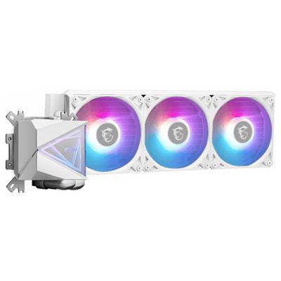 Bela RGB CPU vodna hlajenje s tremi ventilatorji in osvetljenim vodnim blokom. Idealno za gaming računalnike za učinkovito hlajenje.