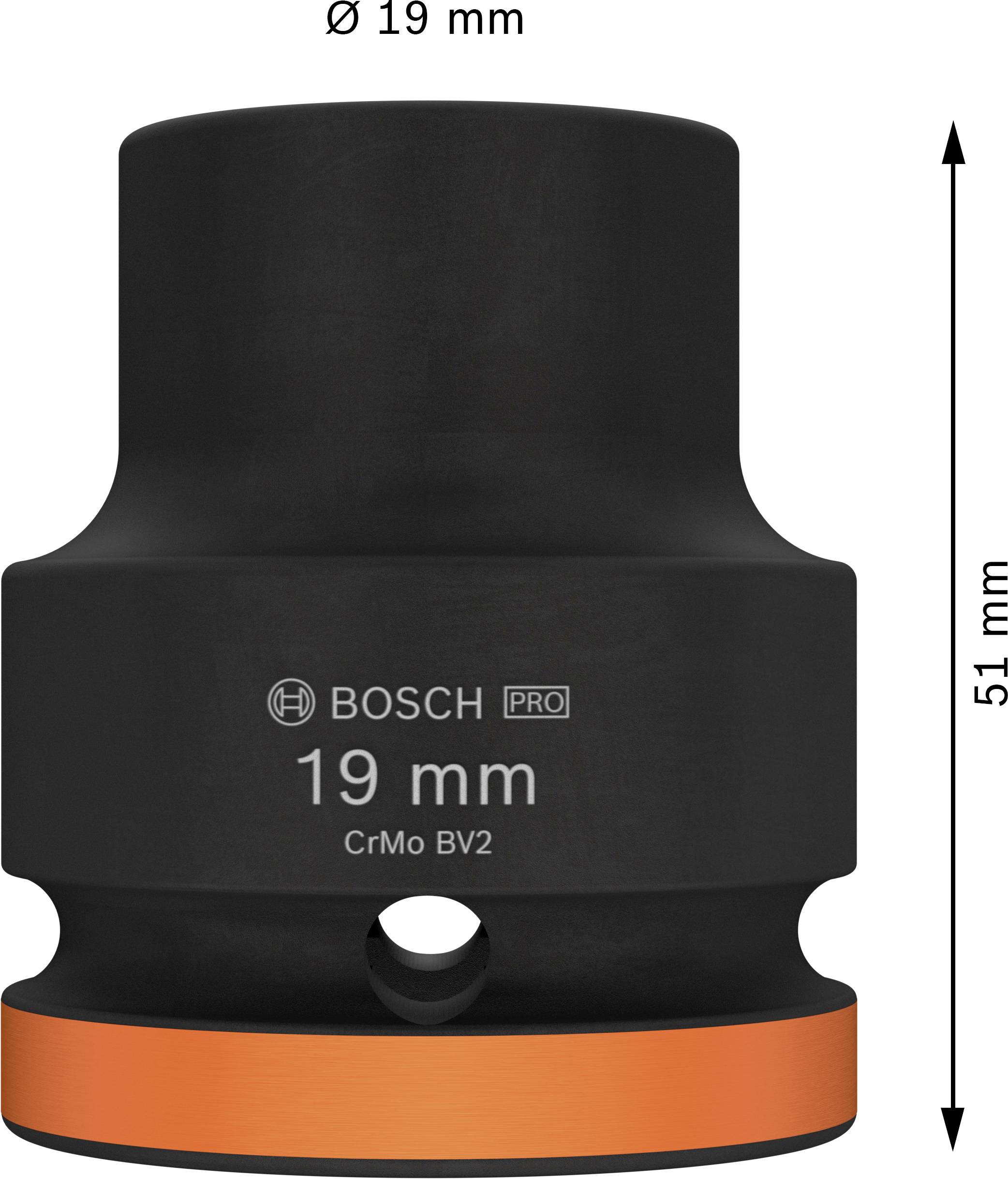 Nastavek za udarni vijačnik s premerom 19 mm in višino 51 mm. Črn dizajn z oranžno označbo. Vidni so logotip znamke in specifikacije.