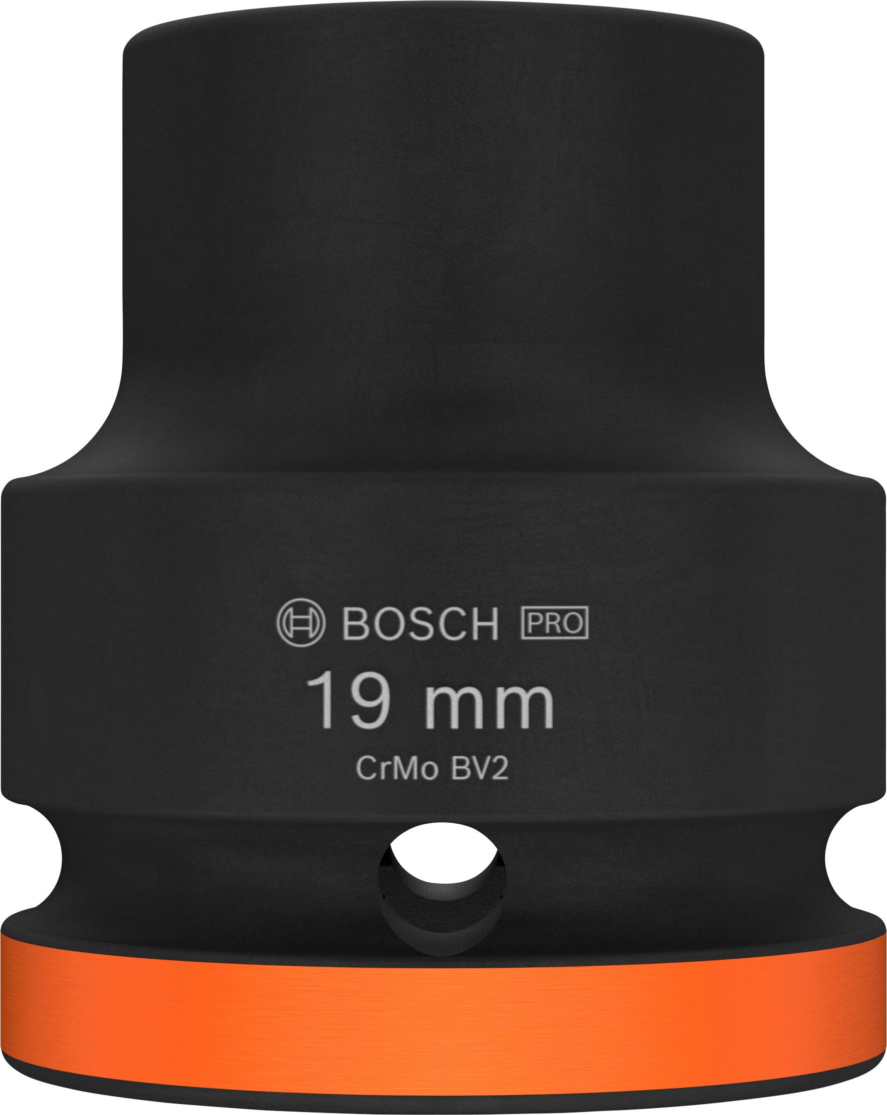 Črn in oranžen natični ključ znamke Bosch z napisom '19 mm CrMo BV2', namenjen profesionalni uporabi.