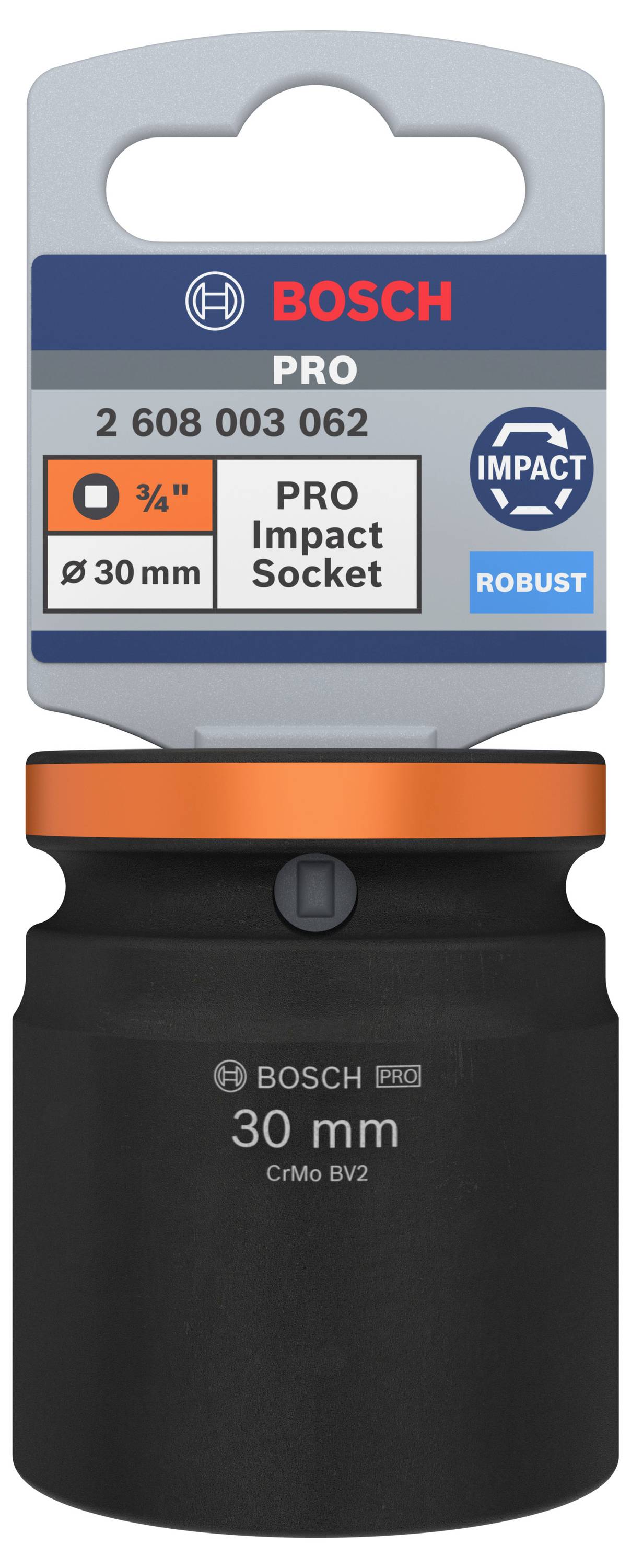 Slika Bosch PRO udarnega nasadka velikosti 30 mm, primernega za 3/8-palčne pogone, robusten in vzdržljiv.