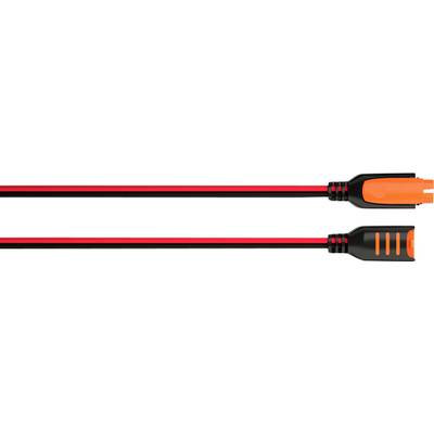 Na sliki je črn kabel z rdečimi črtami in oranžnimi priključki na obeh koncih.