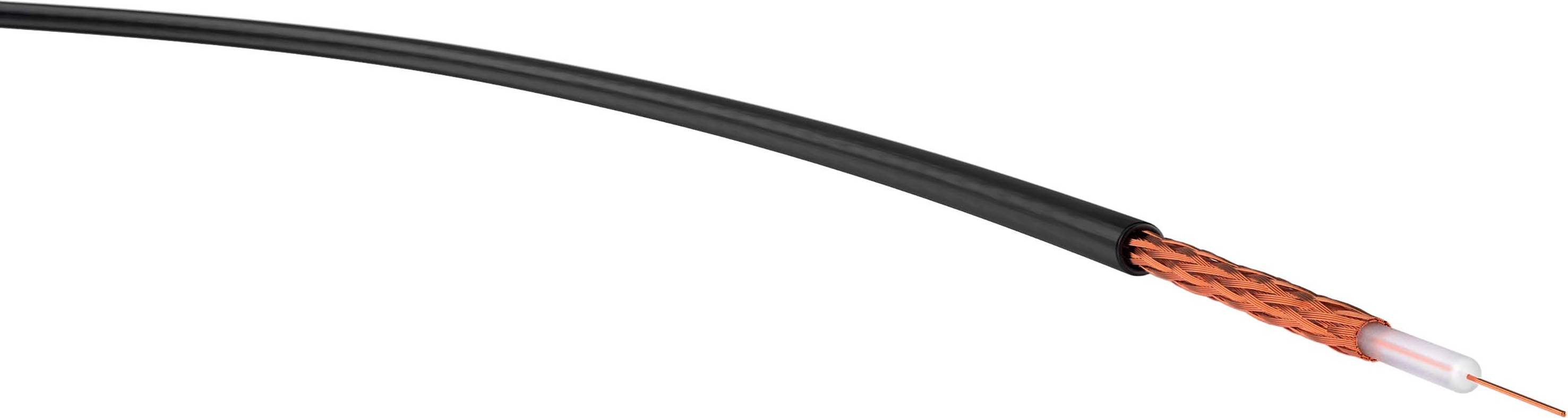 Slika optičnega kabla s črnim ovitjem in oranžno notranjostjo. Primeren za hitro prenos podatkov.