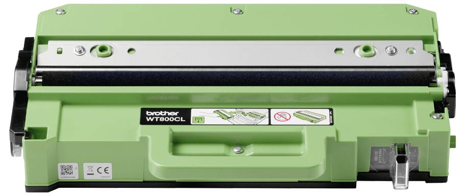 Zelena Brother WT-800CL posoda za odpadni toner za laserske tiskalnike, ki prikazuje ročaje, nalepke in kovinske komponente, uporabljena za zbiranje odpadnega tonerja.