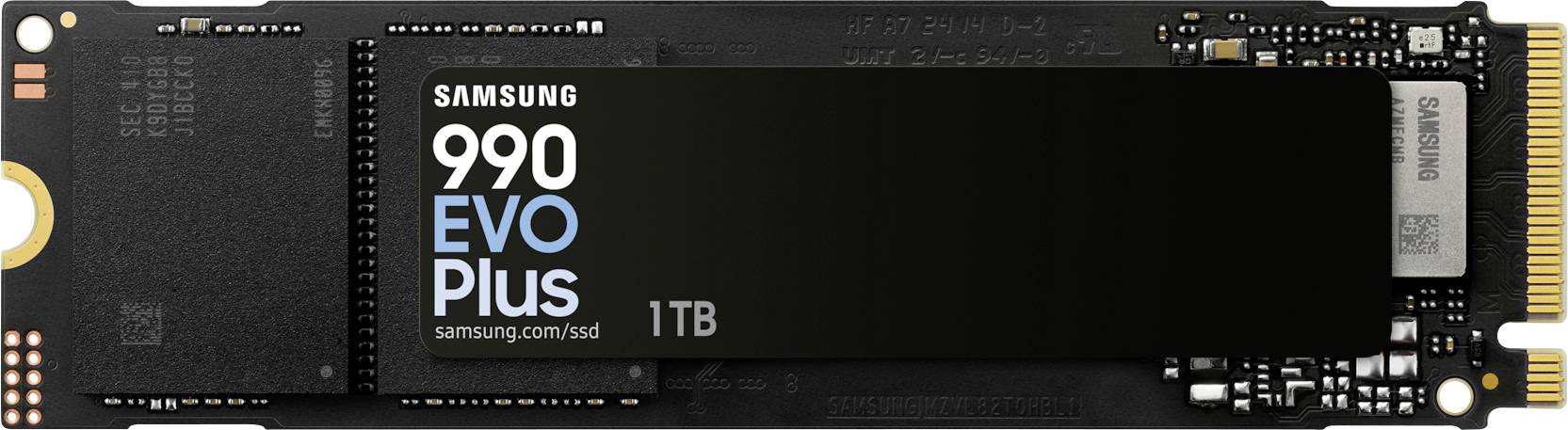 Samsung 990 EVO Plus SSD s 1 TB kapaciteto, črna plošča. Primeren za hiter dostop do pomnilnika in obdelavo podatkov.