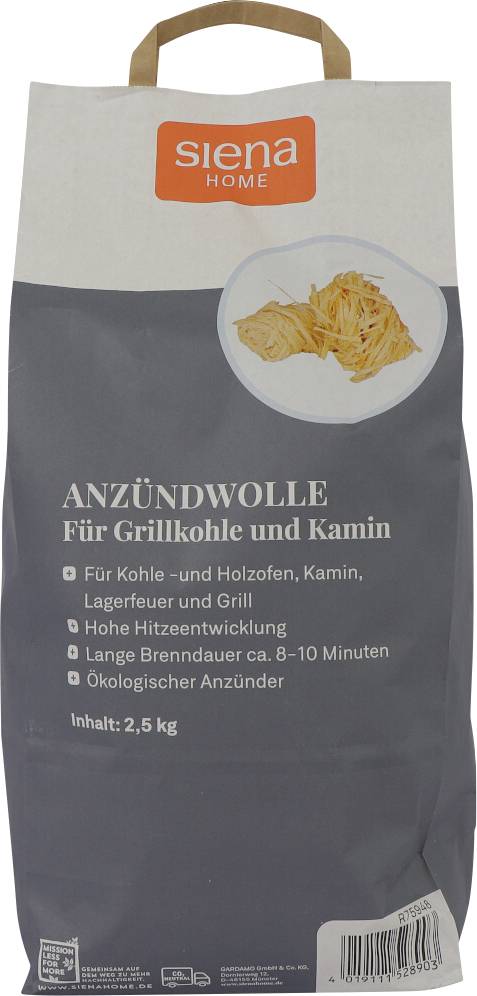 'Vrečka z vžigalno volno za žar in kamin, 2,5 kg; primerna za premogove in lesene peči, taborni ogenj, žar; dolgo gorenje.'