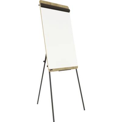 Prazen flip chart na stojalu, pripravljen za predstavitve in zapiske v sejni sobi.