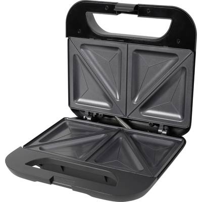 Odprt sendvič toaster z dvema trikotnikastima ploščama za hkratno pečenje štirih polovičk sendvičev.