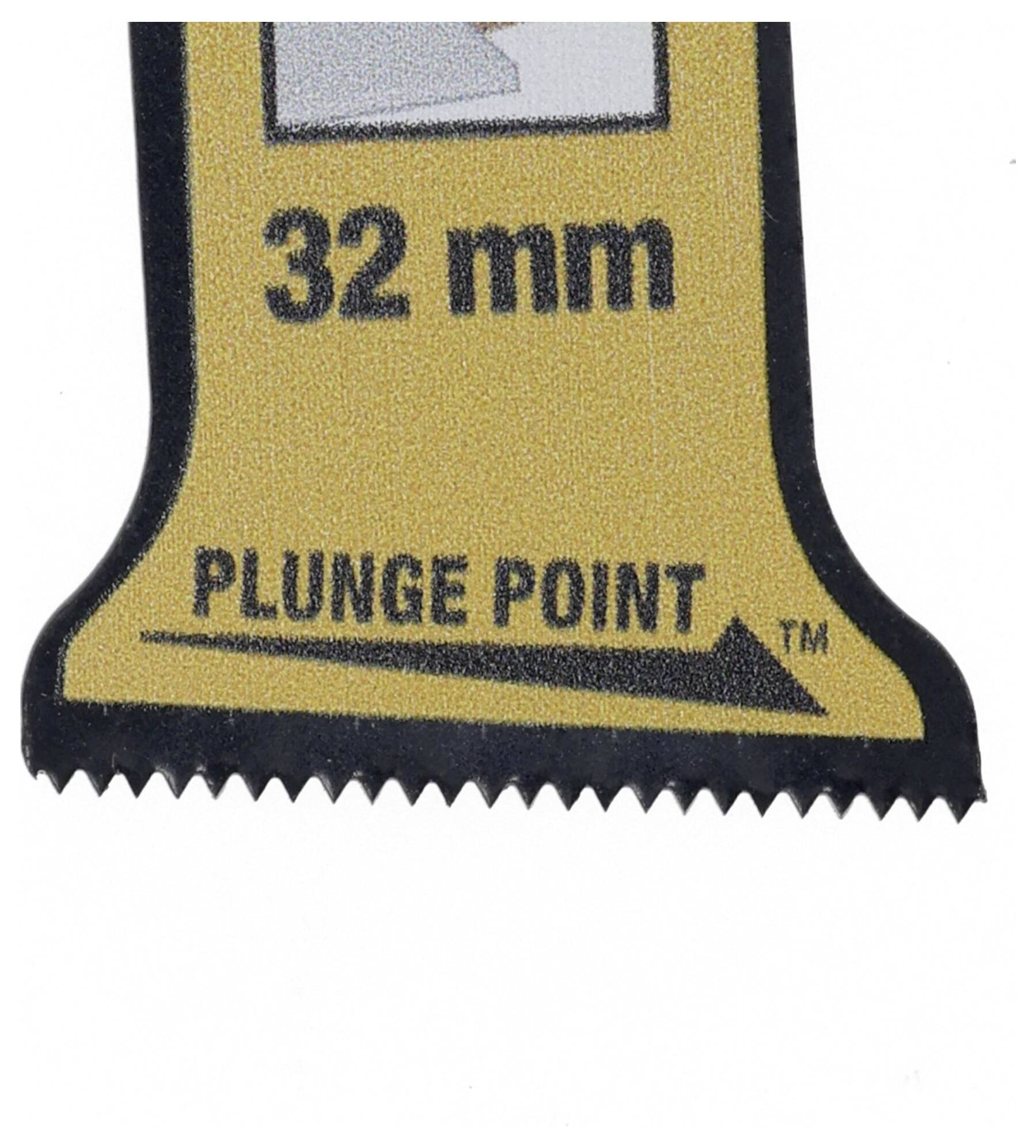 Žagino rezilo z dizajnom plunge point, širine 32 mm, z nazobčano konico.