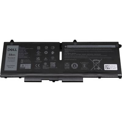 Dell prenosniški akumulator, 58Wh, 11,2V, litij-ionski, model: F62G0. Vsebuje simbole za varnost in odlaganje. Črne pravokotne oblike.
