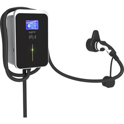 Polnilni steber za električna vozila z zaslonom in polnilno vrvjo ob strani.