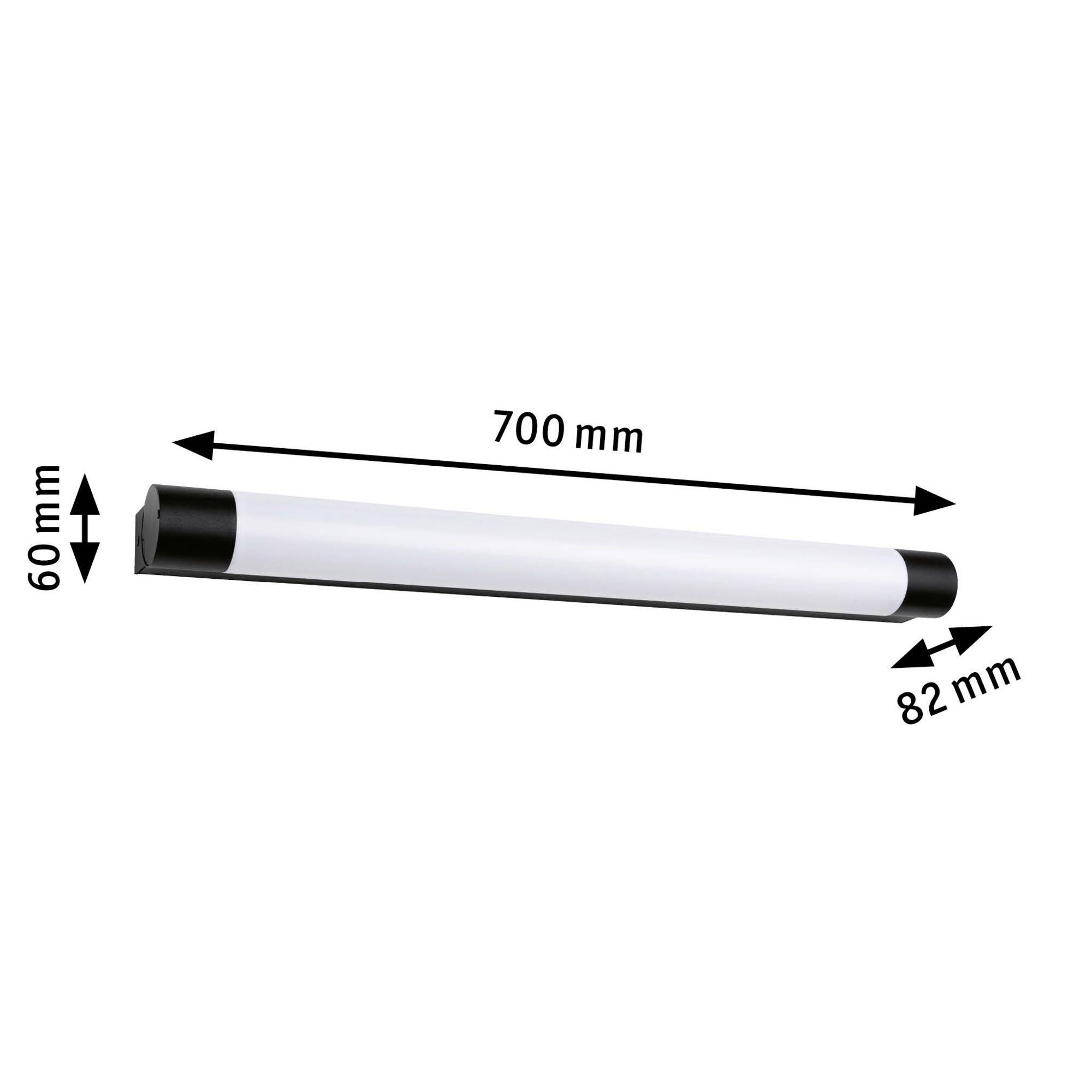 Svetleča palica dolžine 700 mm, širine 60 mm in globine 82 mm, v črni in beli barvi.