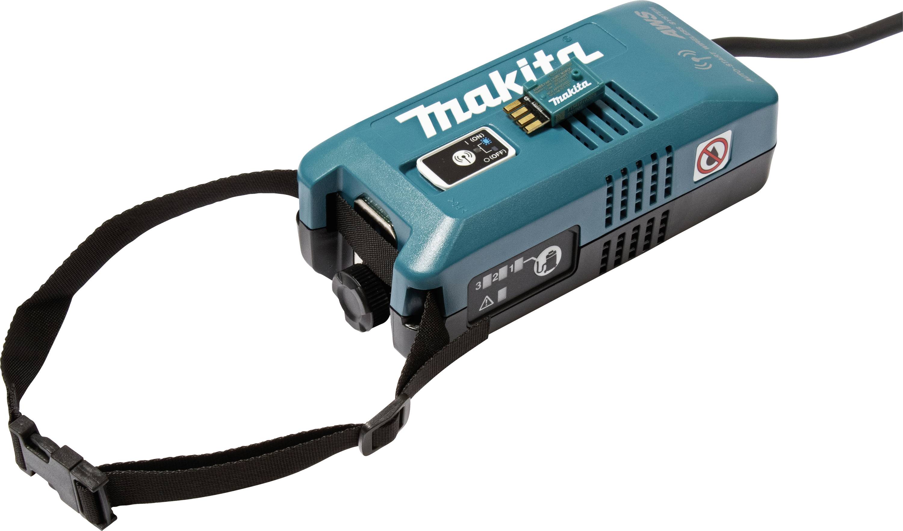Prenosljiv polnilec z naramnim trakom, blagovna znamka vidna na vrhu.