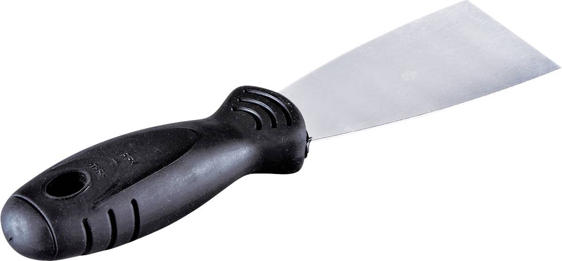 Črna lopatica z ergonomskim ročajem in širokim kovinskim rezilom.