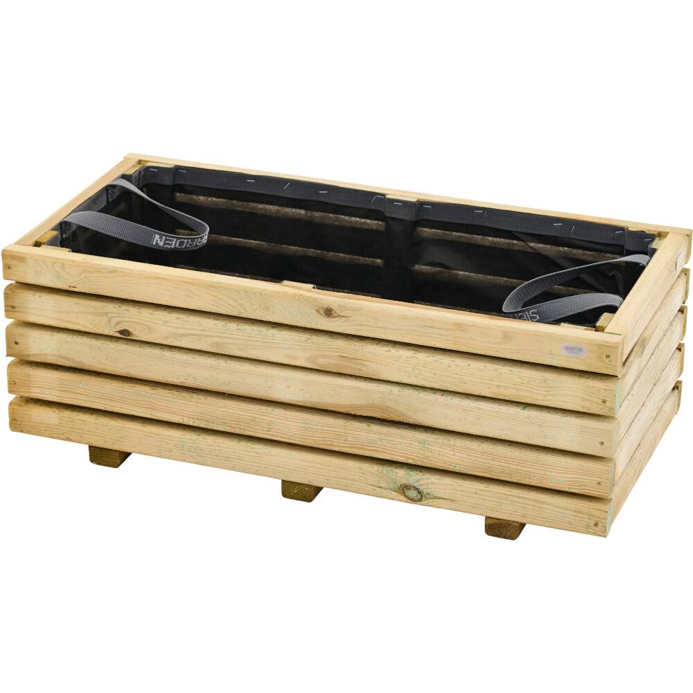 Leseni cvetlični lonec pravokotne oblike z letvami. Primeren za vrtne rastline. Zadrži zemljo in vlago. Idealen za zunanjo uporabo.