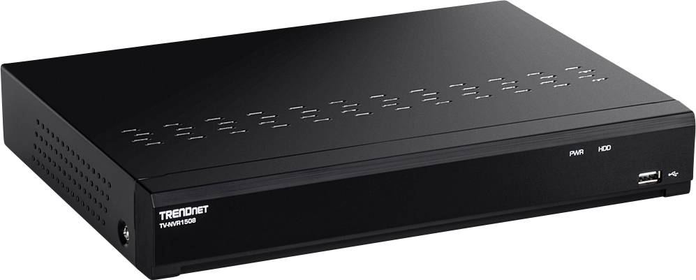 Črna elektronska škatla z USB priključkom in napisom "TRENDnet TWH410BRI" na sprednji strani.
