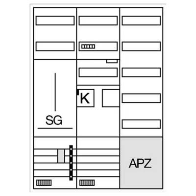 'Električna shema z različnimi pravokotnimi polji, oznakami 'SG', 'K' in 'APZ', ki prikazuje električno napravo.'
