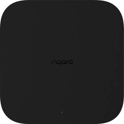 Črn, kvadraten Smart-Home-Hub z logotipom 'Aqara' na sredini.