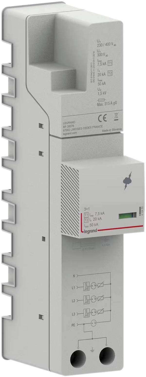 Legrand 412455 412455 kombiniran odvodnik  Prenapetostna zaščita za: 40 mm vodila  Piece 1 kos
