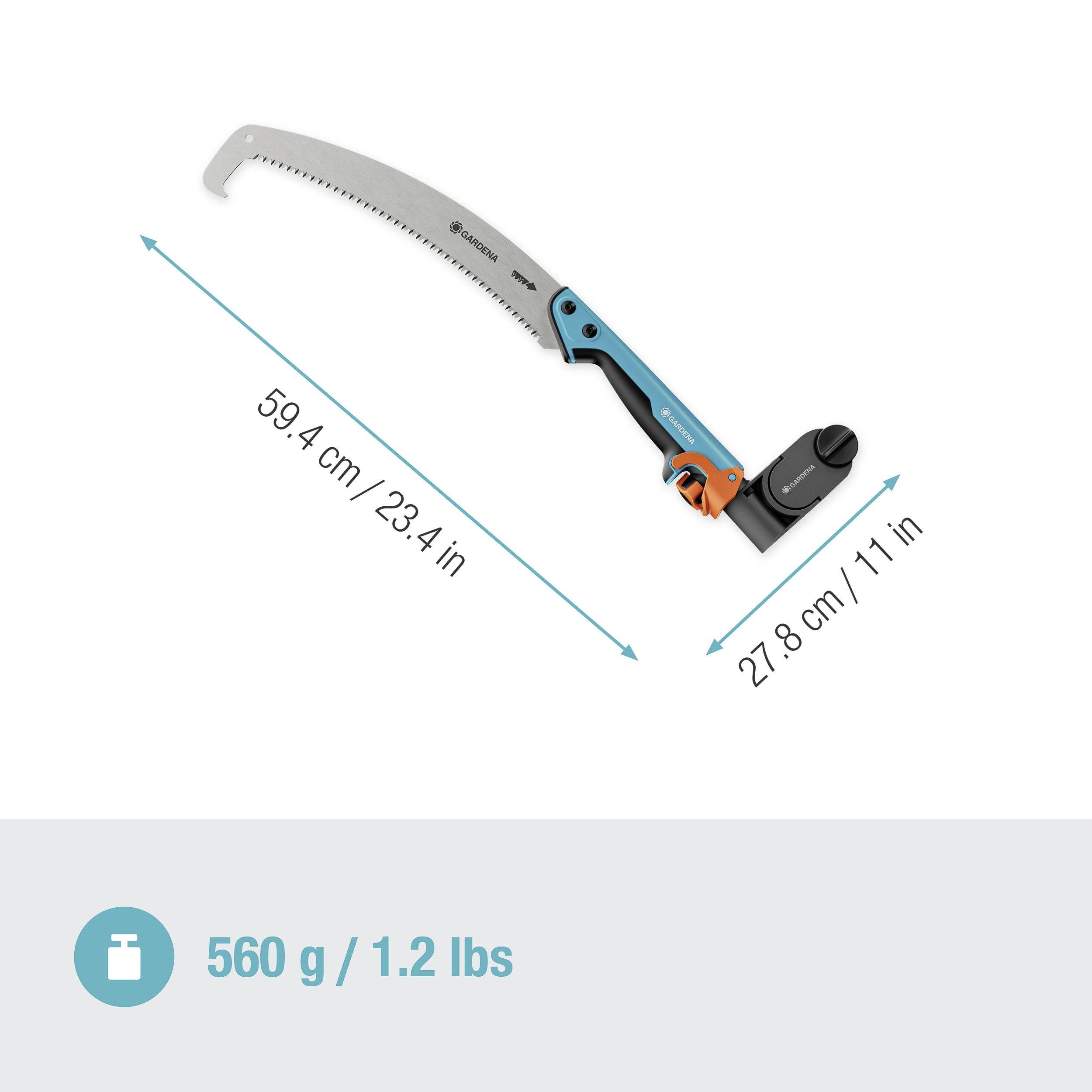 Žaga z dolžino rezila 59,4 cm in težo 560 g. Skupna dolžina znaša 27,8 cm.