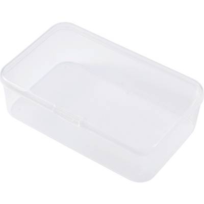 Prosojni plastični zaboj z enostavnim pravokotnim dizajnom.