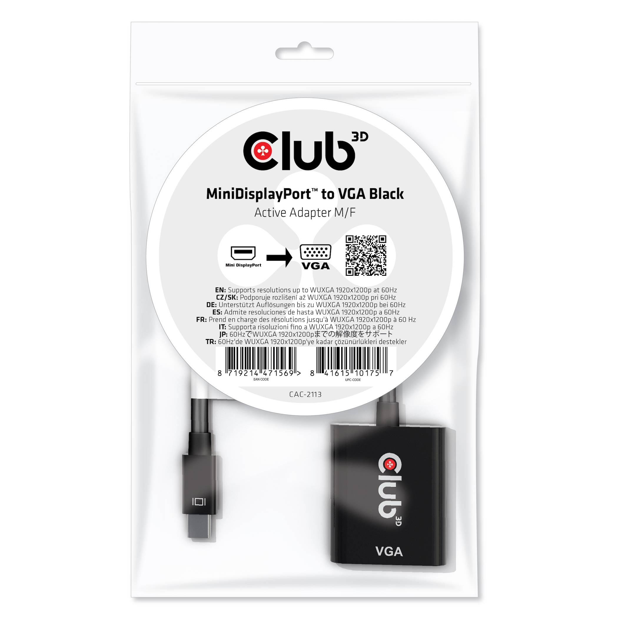 club3D CAC-2113 VGA adapter [1x moški konektor mini Displayport - 1x ženski konektor VGA] črna 0.228 m-1