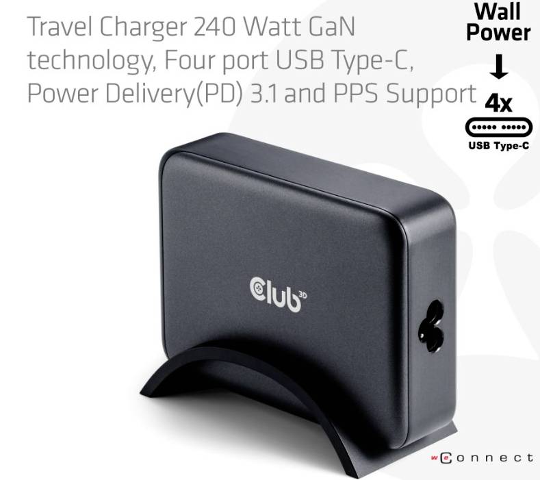 club3D CAC-1918 USB napajalnik 240 W 4x USB-C® Power Delivery črna-3