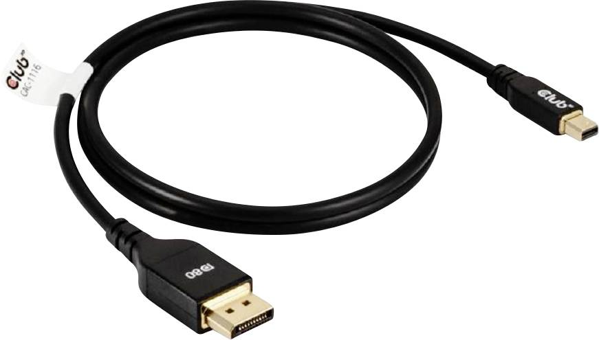 Črn DisplayPort do Mini DisplayPort kabel z pozlačenimi priključki, primeren za povezavo monitorja in računalnika.
