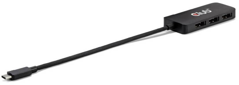 Črn USB-C do USB-A adapter z tremi USB-A priključki. Omogoča priklop več naprav na en sam USB-C port.