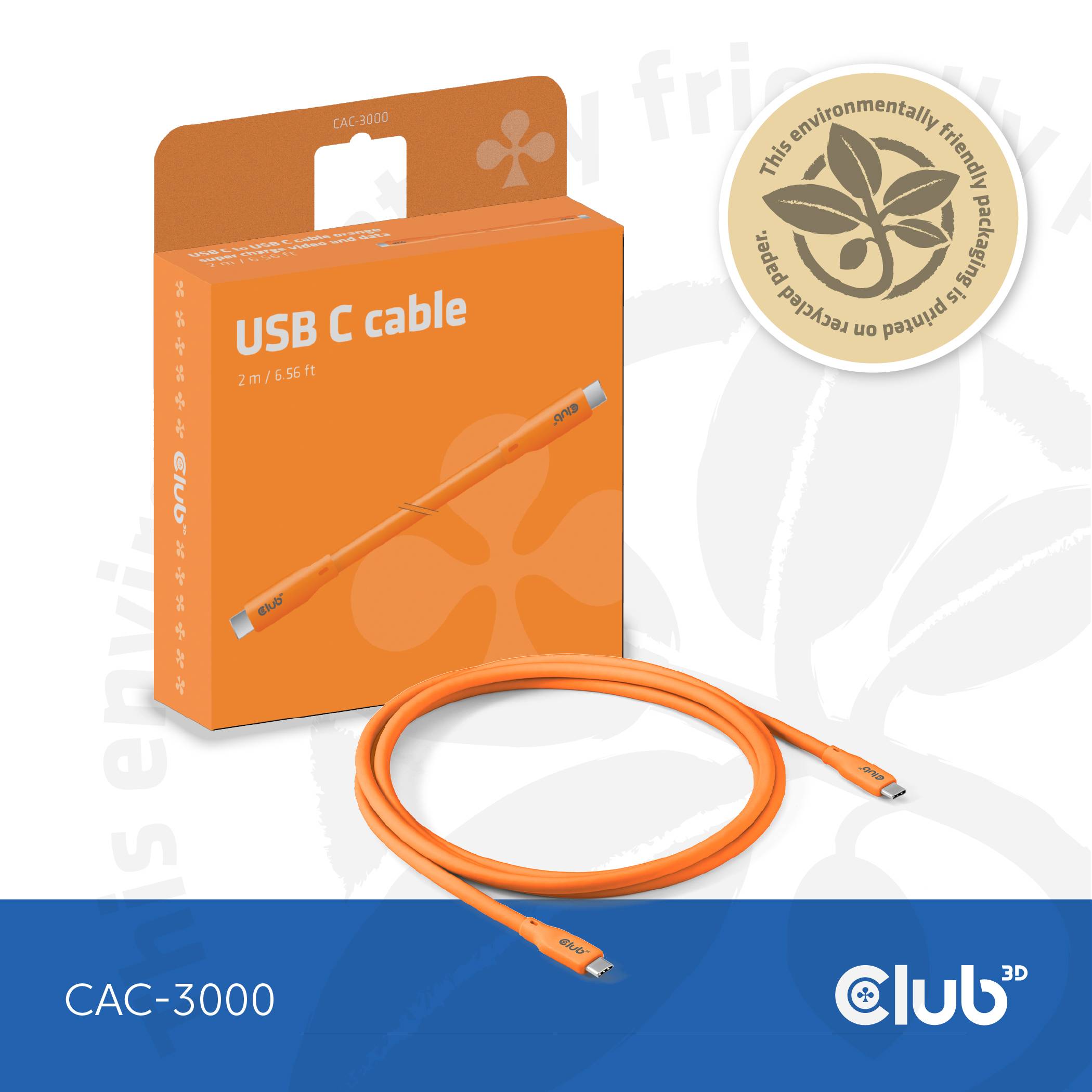 club3D USB-C kabel USB-C® vtič 2.00 m oranžna CAC-3000-7