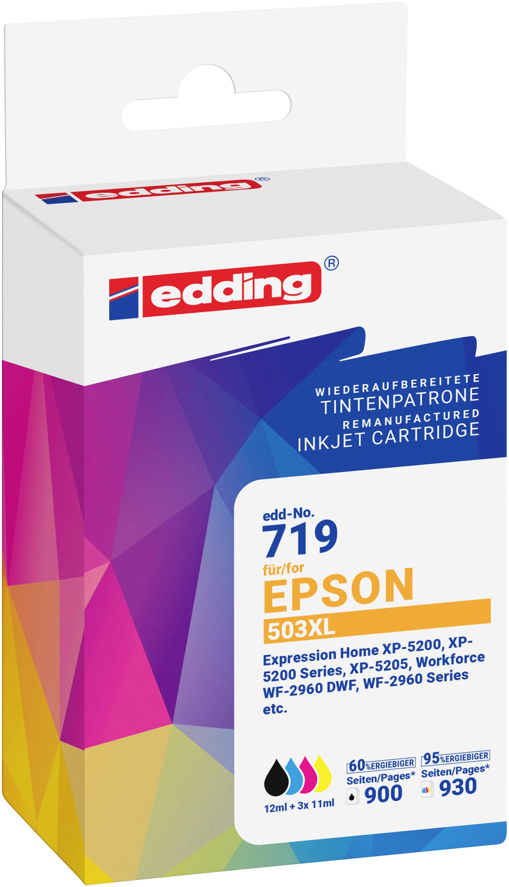 Edding črnilo zamenjava Epson 503XL Multipack 4 kompatibilnost kombinirano pakiranje črna, cianova, magenta, rumena EDD--0