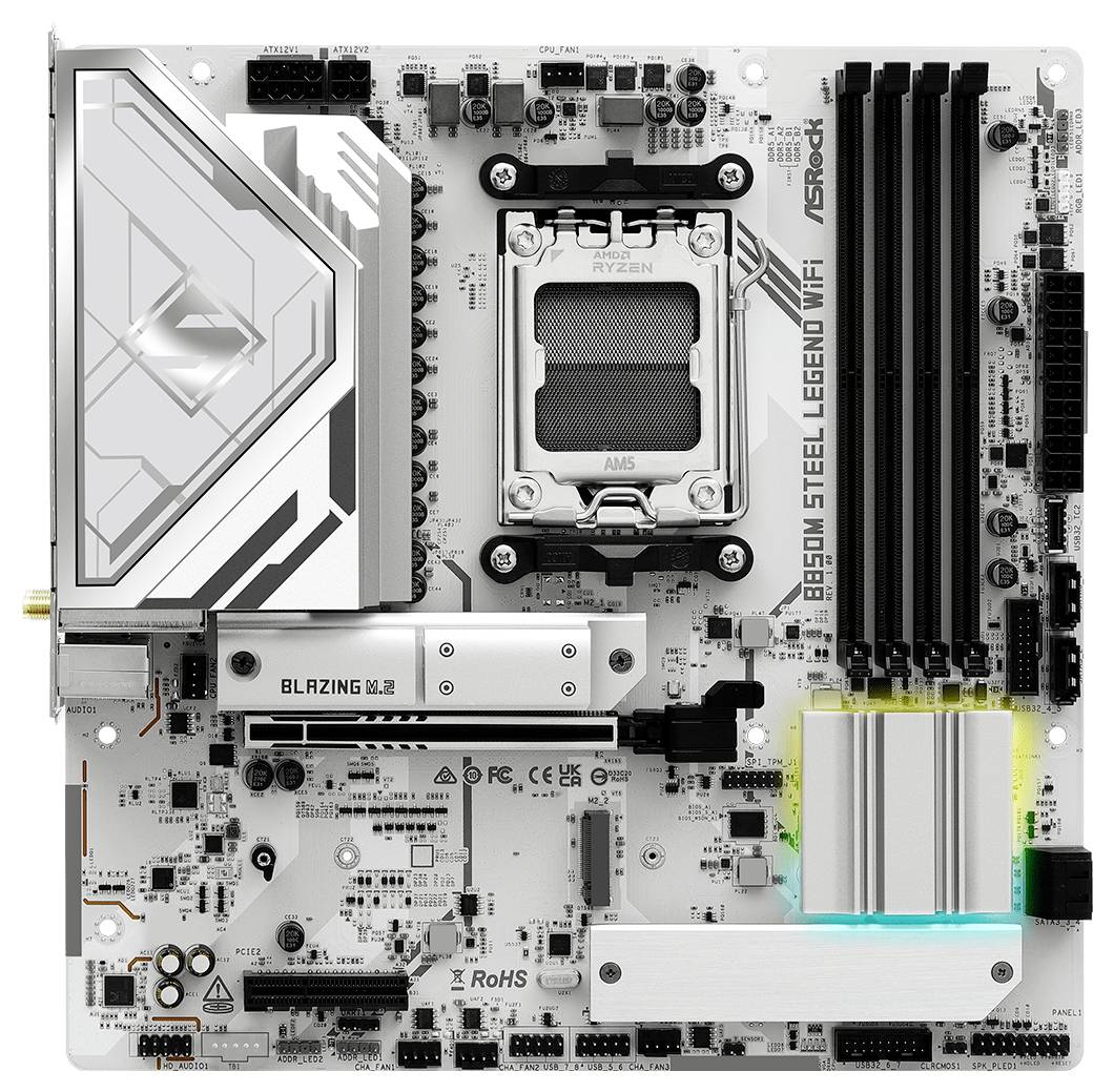 Matična plošča ASRock z vtičnico AM5, podporo DDR5 in WiFi. Glavna funkcija: podpora sodobnim komponentam računalnika.