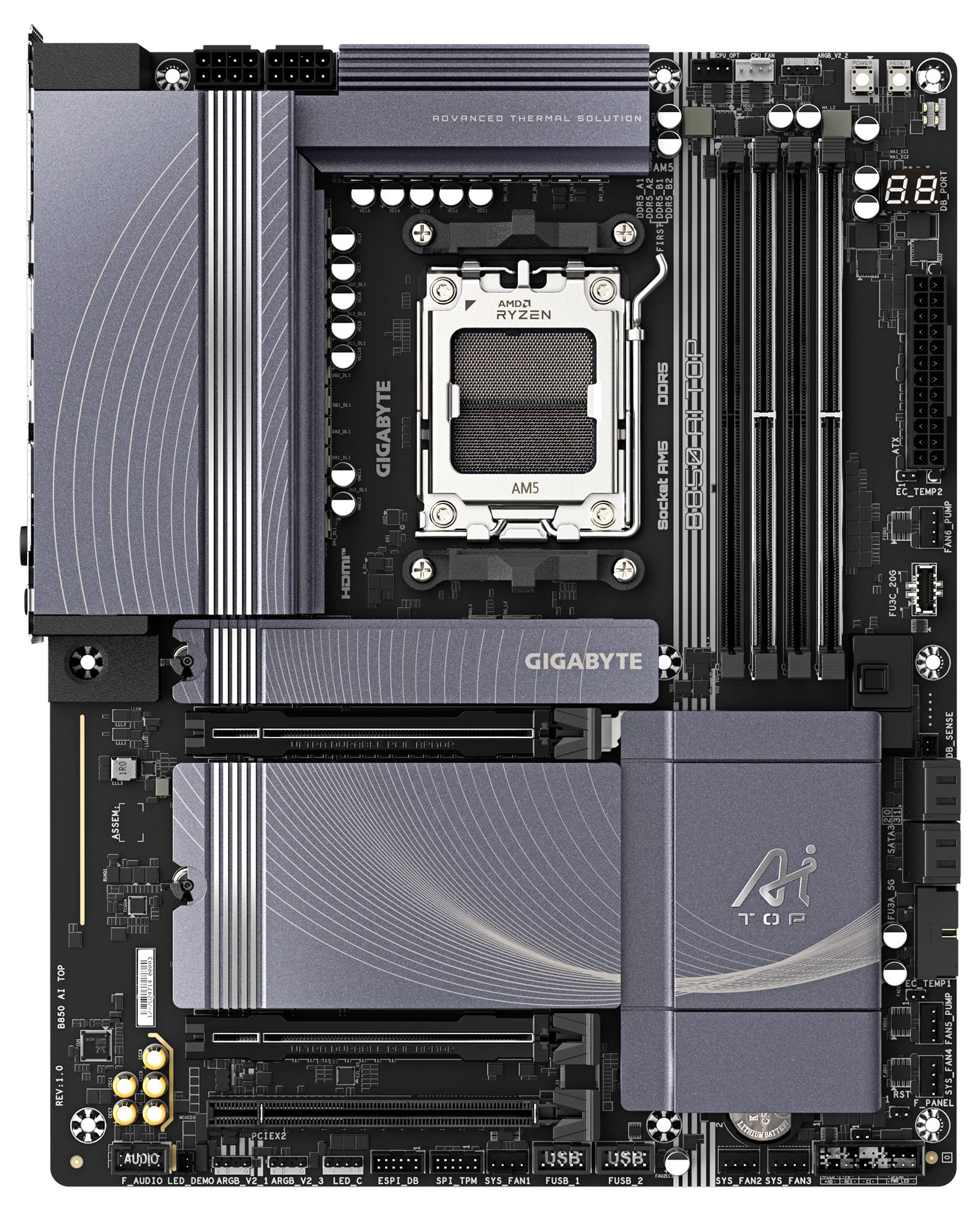 Matična plošča GIGABYTE z AM5 vtičnico za procesorje Ryzen, večkratna podpora RAM-u, napredna hladilna tehnologija, PCIe reže.