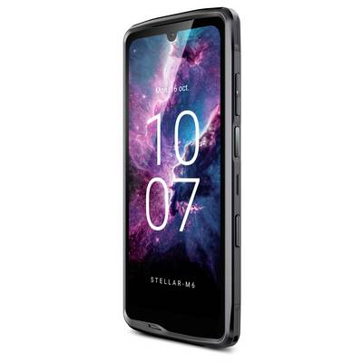 Pametni telefon pod poševnim kotom z zaslonom, ki prikazuje čas '10:07' in datum 'Pon, 16. okt.' na ozadju vesolja.